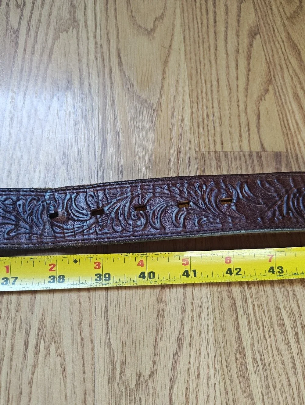 Silver Creek Vintage 1995 Tooled Leather Western Belt Brown Silver Buckle 38